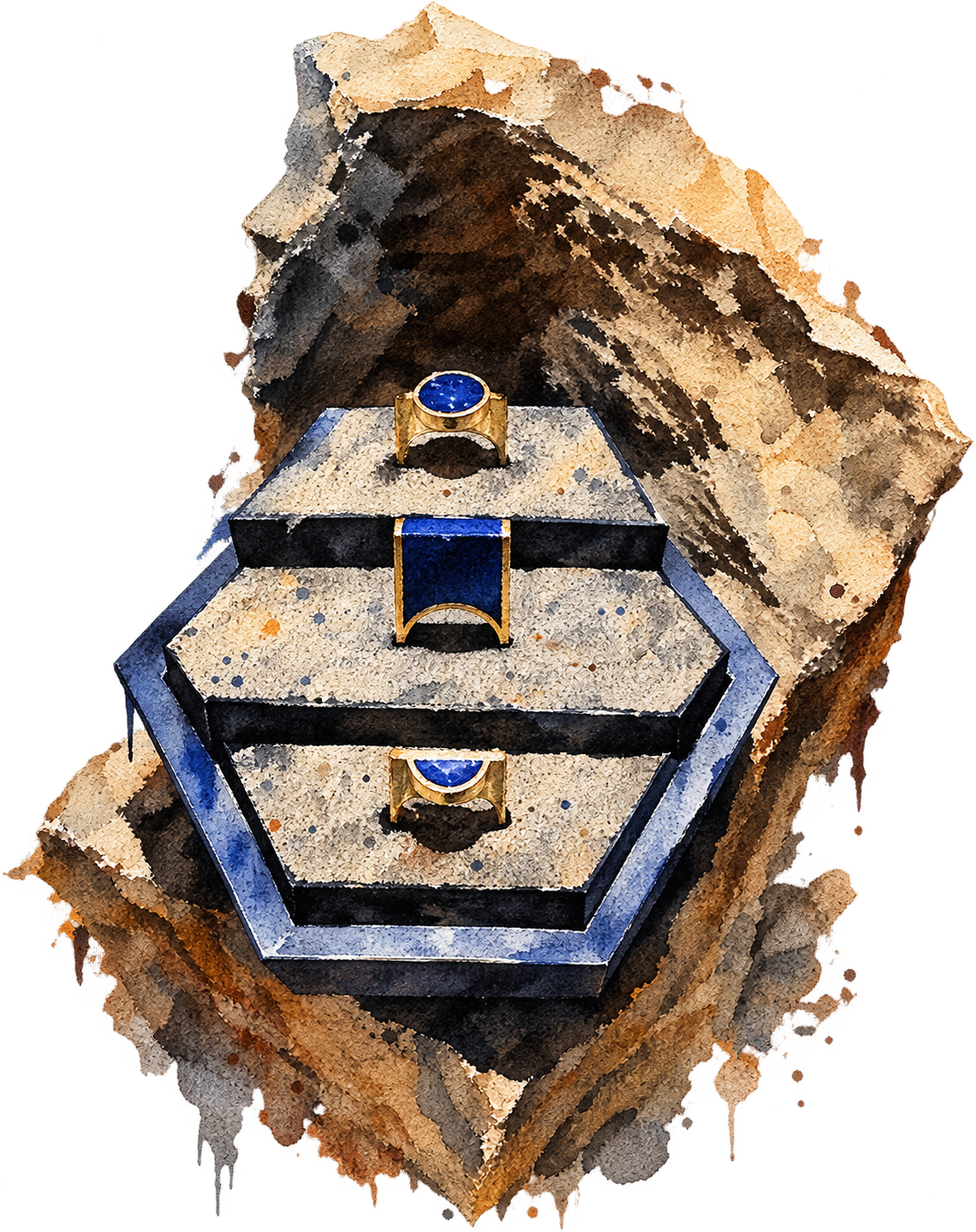 Watercolour rendering of the jewelry display